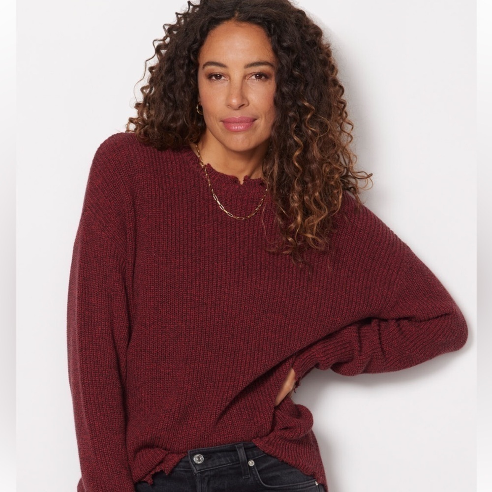 Pistola Eve Distressed Pullover Crew Neck Sweater Cherry Black Marled Size XL